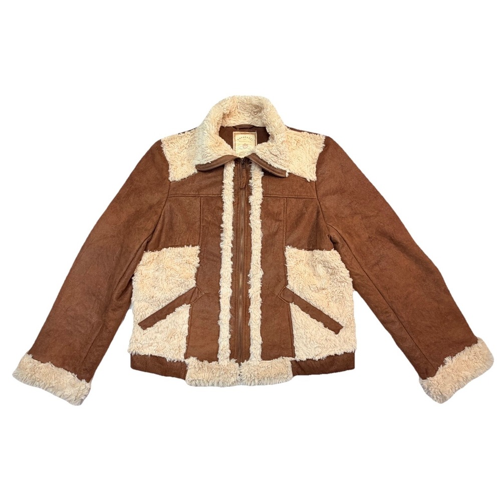 Y2K Paparazzi Faux Shearling Jacket‎ Women's XL Brown Sherpa Moto Coat
